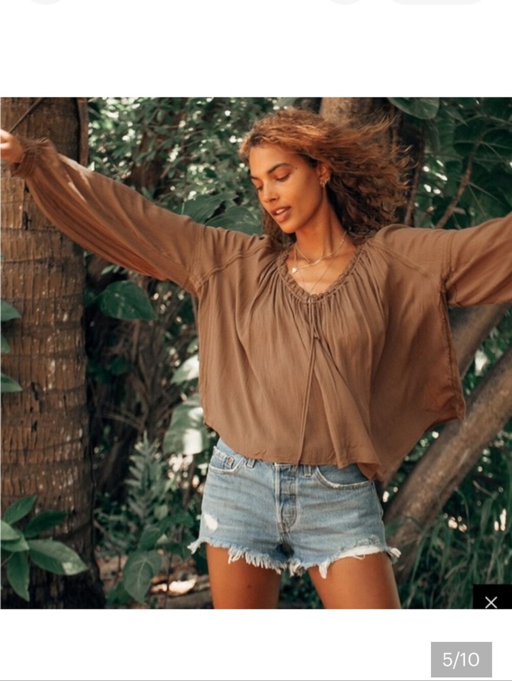 Free People Tan Boho Peasant Blouse